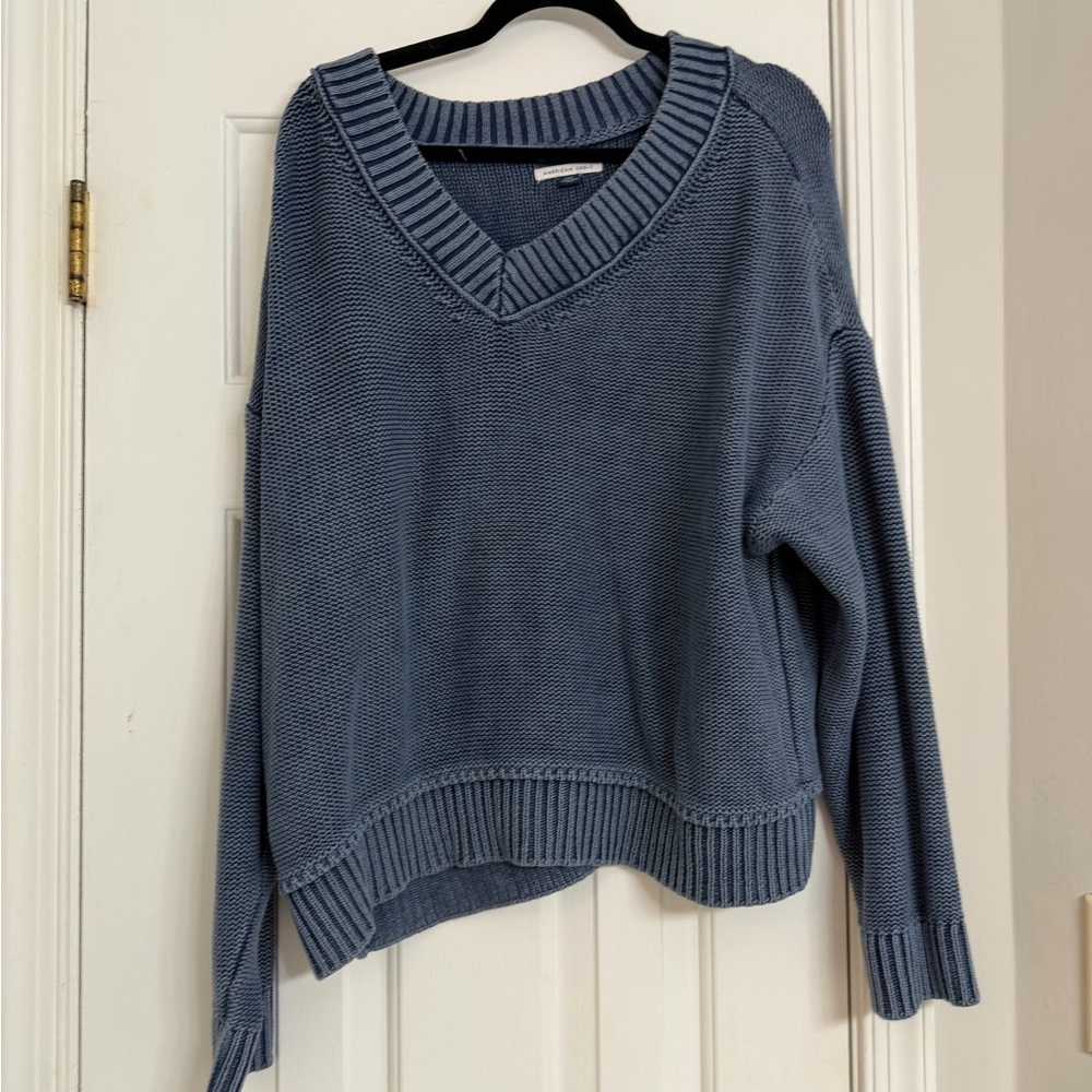 American Eagle Outfitters Dusty Blue V-Neck Sweater